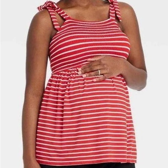Isabel maternity Womens Tank Top Shoulder Tie Striped Red White Size Large - Picture 1 of 8